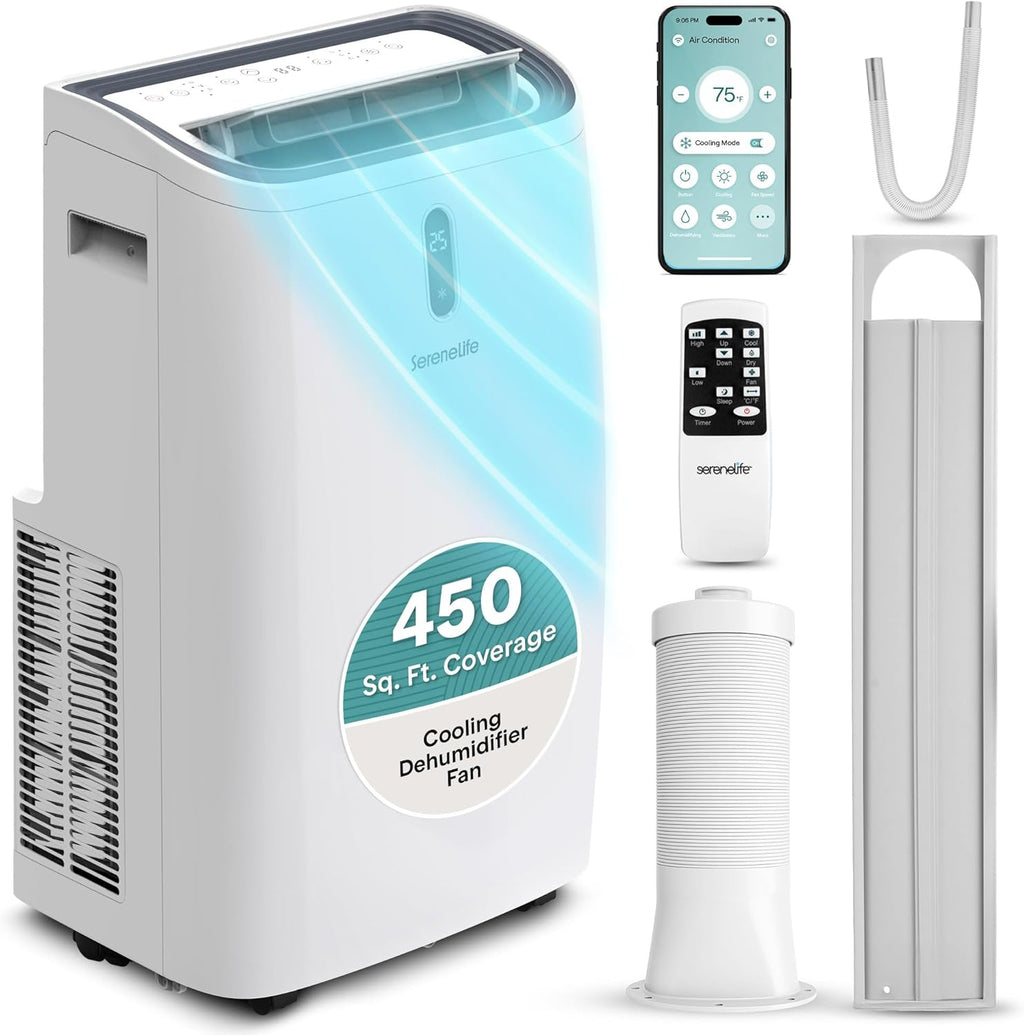 12,000 BTU 3-in-1 Smart Portable Air Conditioner with WiFi — Cooling, Fan & Dehumidifier, 24hr Timer, Remote Control, Window Kit