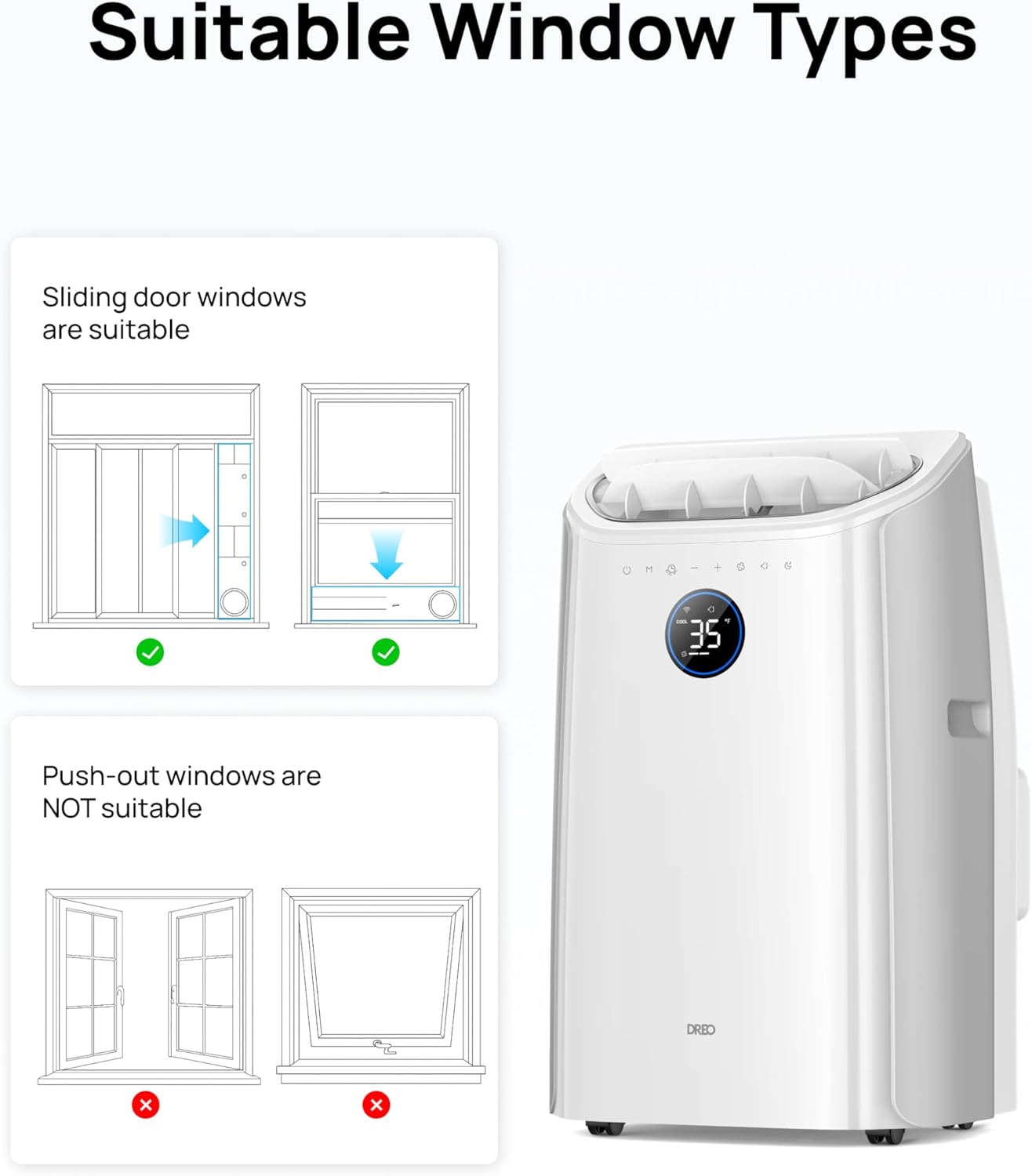 12,000 BTU Smart 3-in-1 Portable Air Conditioner — Drainage-Free, App & Voice Control, 24hr Timer, Cooling, Fan & Dehumidifier