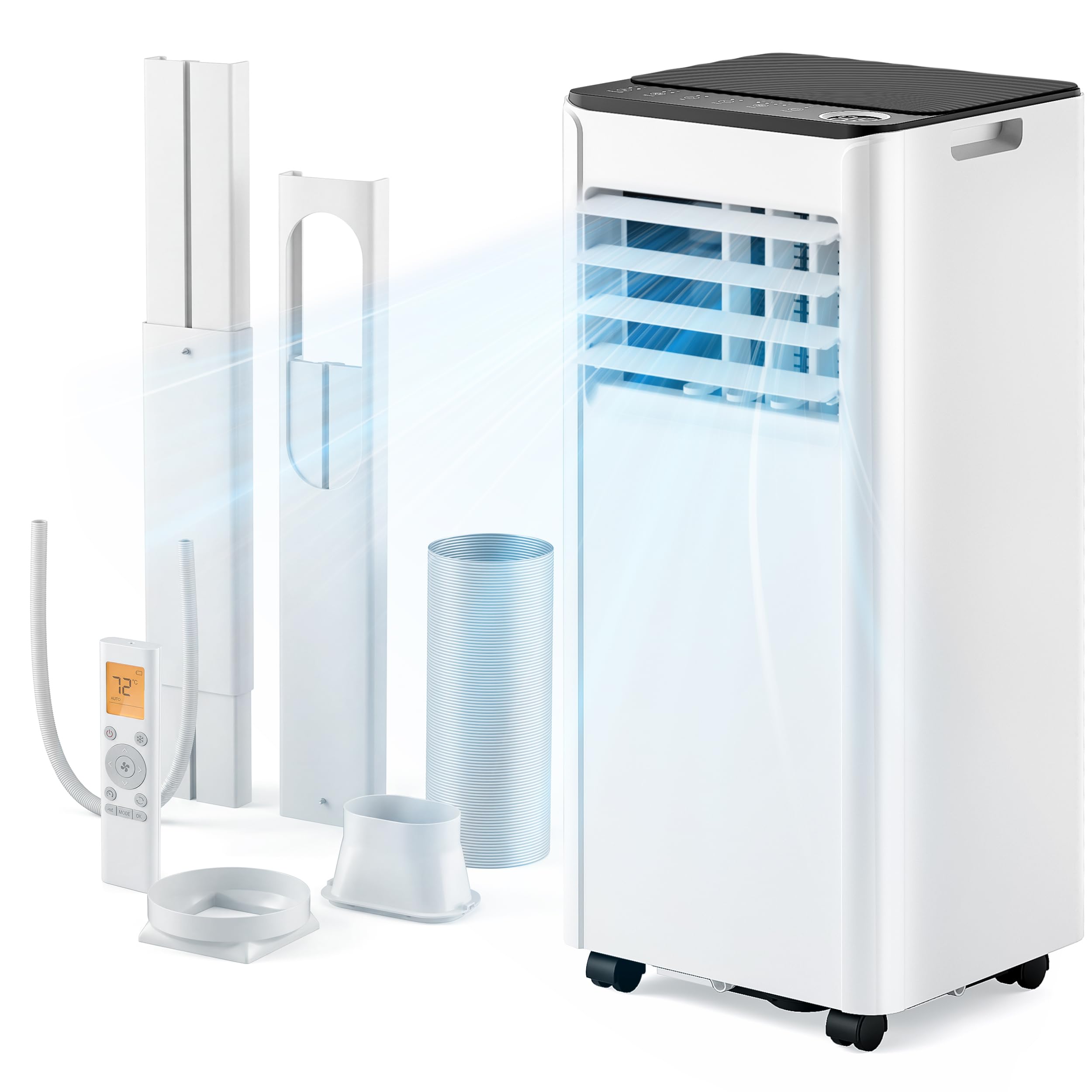 9,000 BTU 4-in-1 Portable Air Conditioner — Cooling, Dehumidifier, Fan & Sleep Mode, 20m² Coverage, Digital Display, 24hr Timer, Window Kit