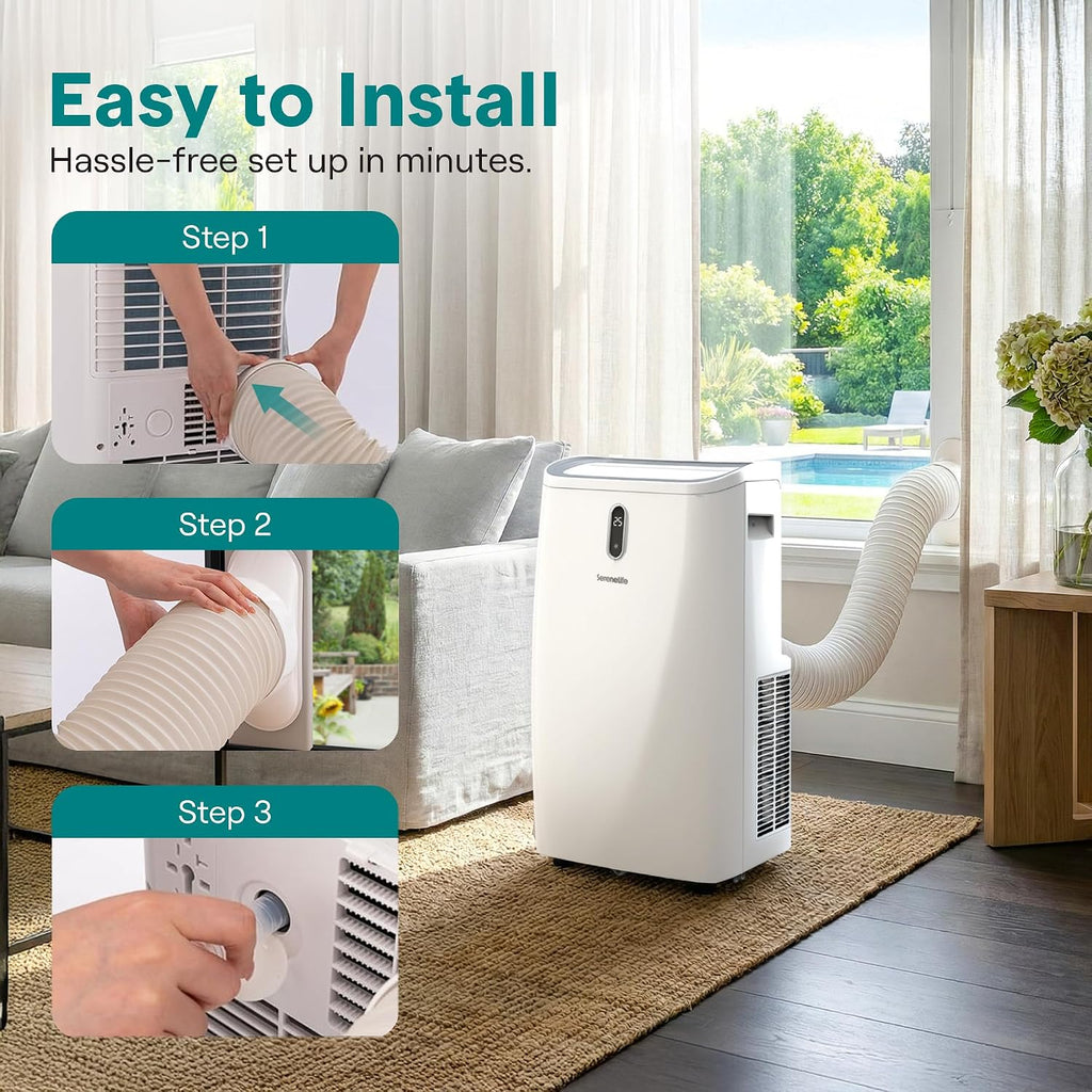 12,000 BTU 3-in-1 Smart Portable Air Conditioner with WiFi — Cooling, Fan & Dehumidifier, 24hr Timer, Remote Control, Window Kit