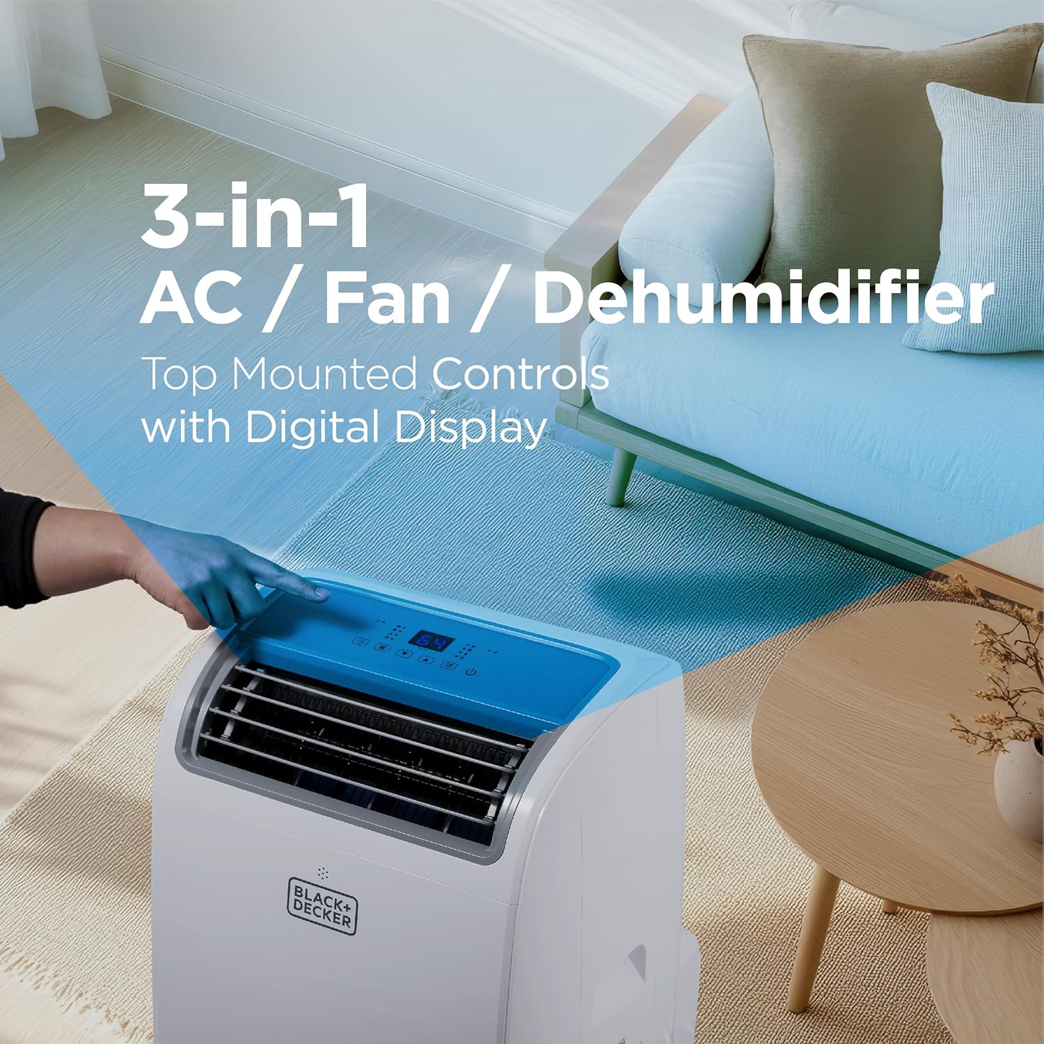14,000 BTU Smart 3-in-1 Portable Air Conditioner — Cooling, Fan & Dehumidifier, Follow-Me Remote, 24hr Timer, Window Kit Included