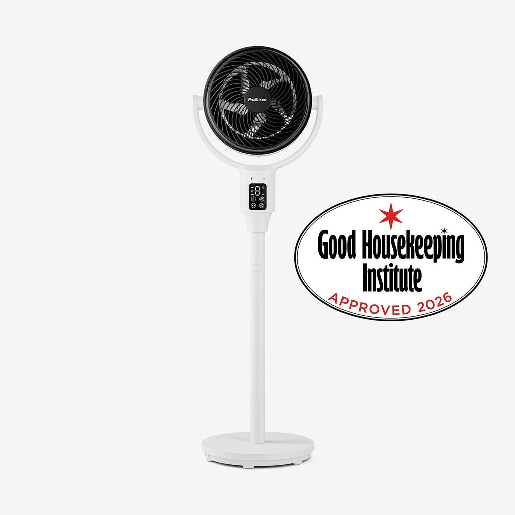 AirFlo™ 43" Hybrid Pedestal Fan - Ultra-Quiet Air Circulator - White/Black