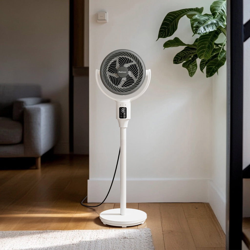 AirFlo™ 43" Smart Hybrid Pedestal Fan - Ultra-Quiet Air Circulator - White/Grey