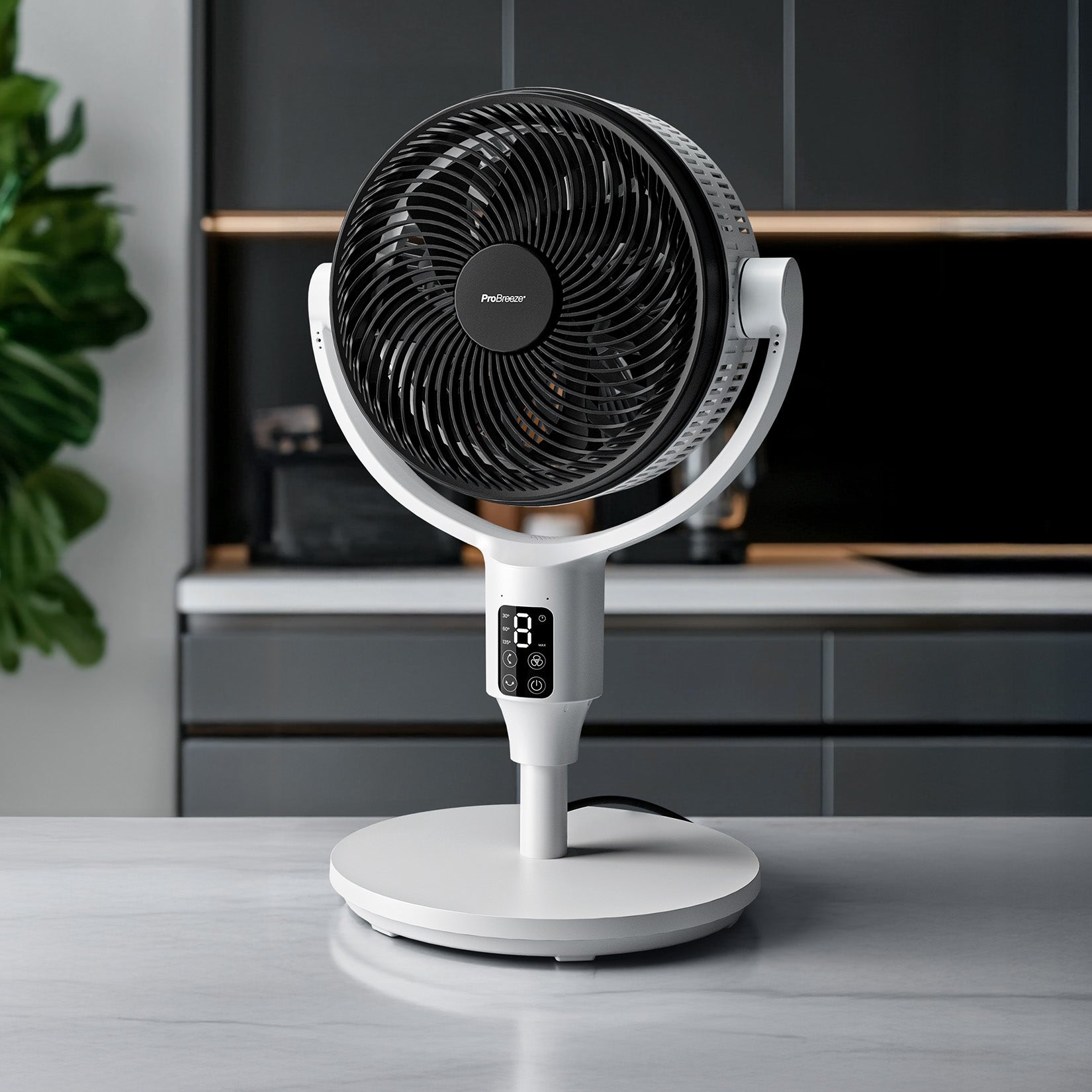 AirFlo Plus™ 44" Smart Hybrid Pedestal Fan - Ultra-Quiet Air Circulator - White/Black