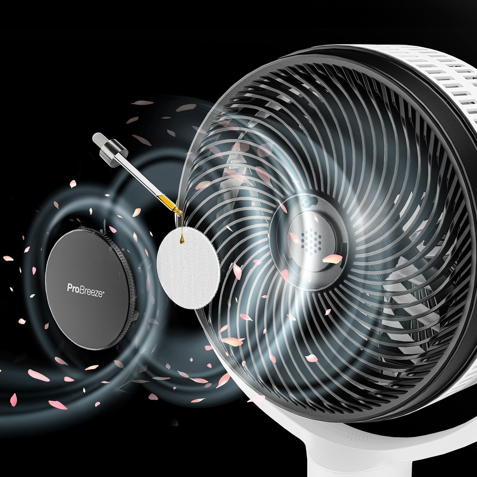 AirFlo Plus™ 44" Hybrid Pedestal Fan - Ultra-Quiet Air Circulator - White/Black